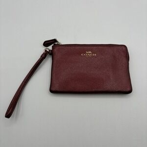 COACH CORNER ZIP WRISTLET IN CROSSGRAIN LEATHER F54626 Burgundy Red‎